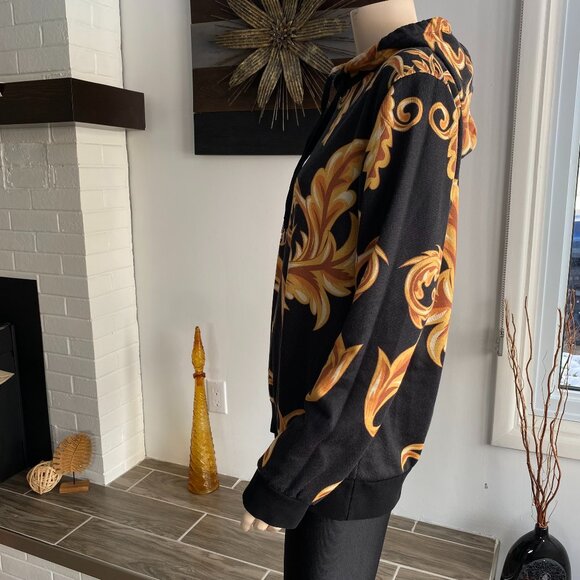 LE31 Simons Charcoal & Gold Baroque Print Pullover Hoodie - Picture 2 of 10